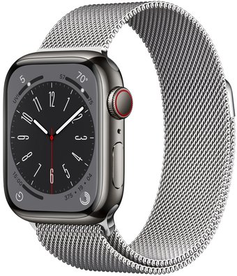 Apple Watch Series 8 LTE 41 мм (корпус из нержавеющей стали, графит/миланский серебристый)