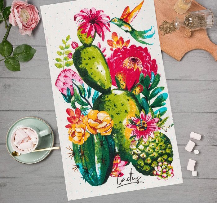 

Полотенце Доляна Кактусы 4682746 (зеленый)