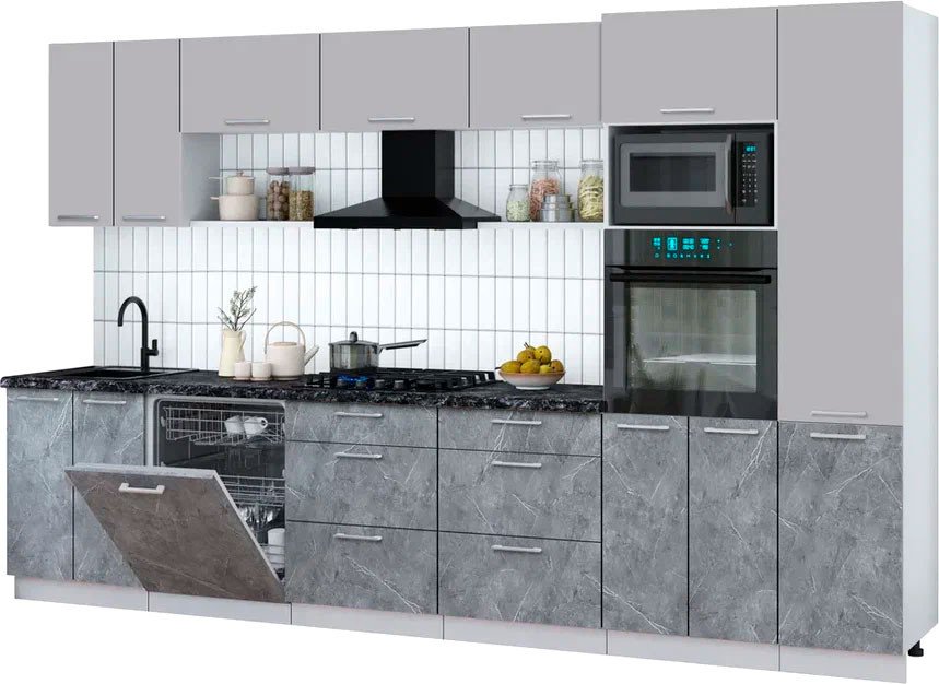 

Готовая кухня Интерлиния Мила Gloss 3.4-ПМ1 (керамика/грей/кастилло темный)