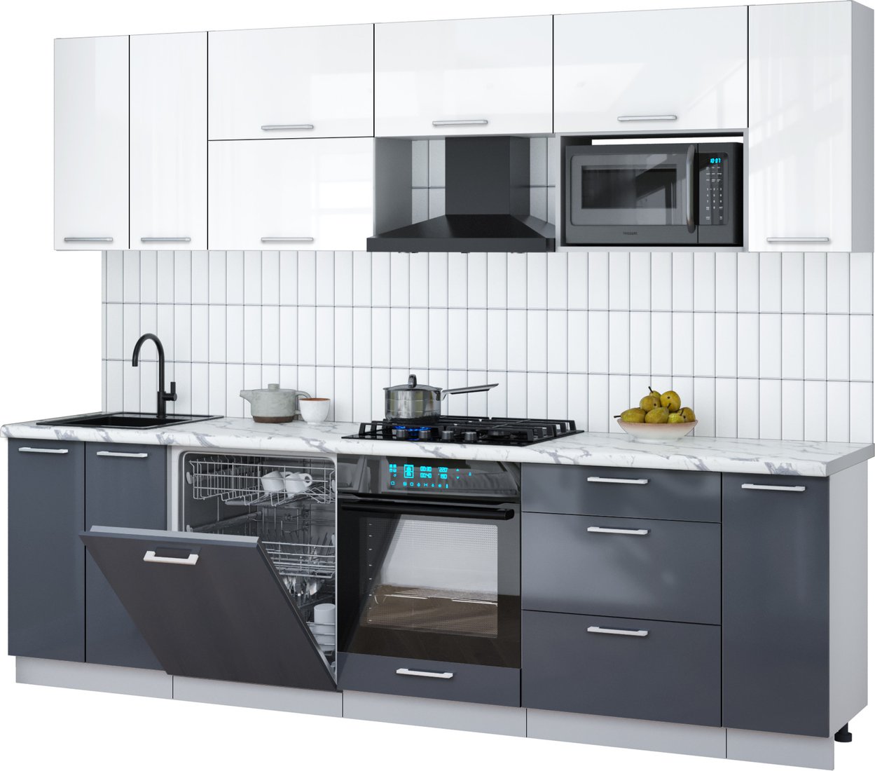 

Готовая кухня Интерлиния Мила Gloss 2.7-ПМ2 (асфальт глянец/белый глянец/белый гранит)