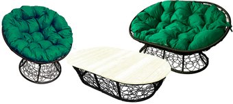 M-Group Мамасан, Папасан и стол 12140404 (черный ротанг/зеленая подушка)