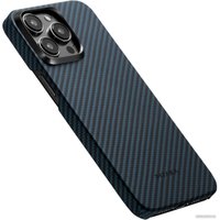 Чехол для телефона Pitaka MagEZ Case 4 для iPhone 15 Pro Max (1500D twill, черный/синий)