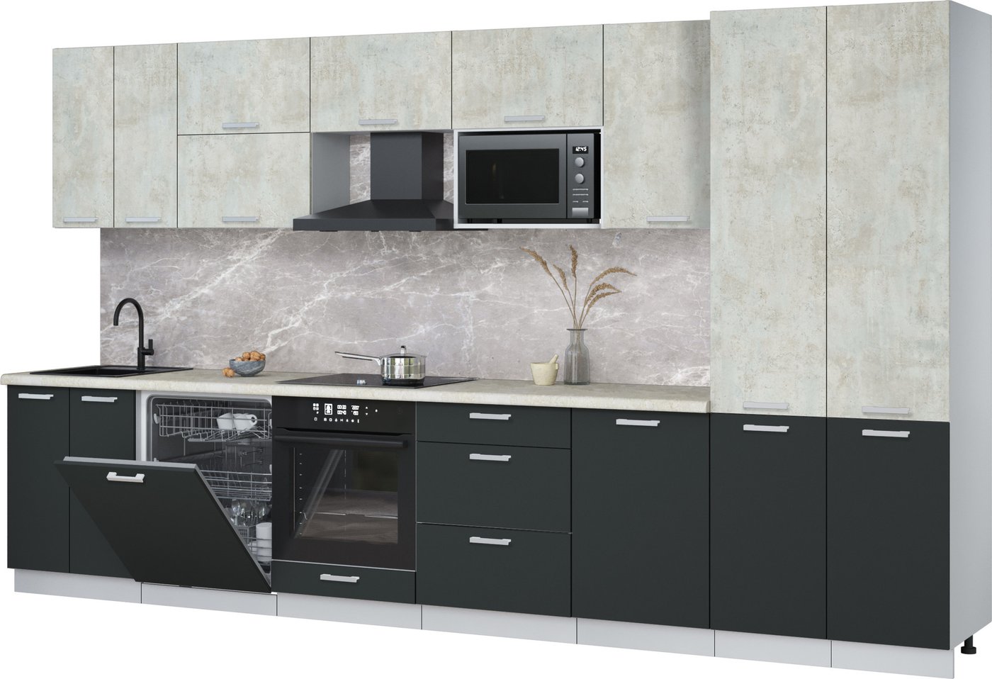 

Готовая кухня Интерлиния Мила Лайт 3.7-ПМ2 (бетон лайт/антрацит/опал светлый)