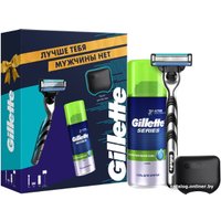 Подарочный набор Gillette Mach3 (бритва с 1 кассетой+гель д/бритья для чувствит.кожи75мл +чехол д/бр)