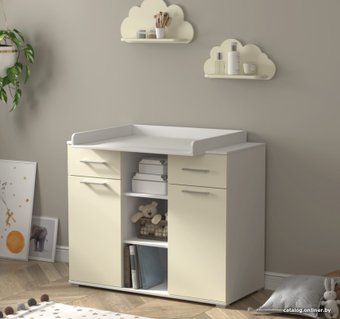 Детский комод Интерлиния Toddler-2 + 2 полки (белый/слоновая кость)