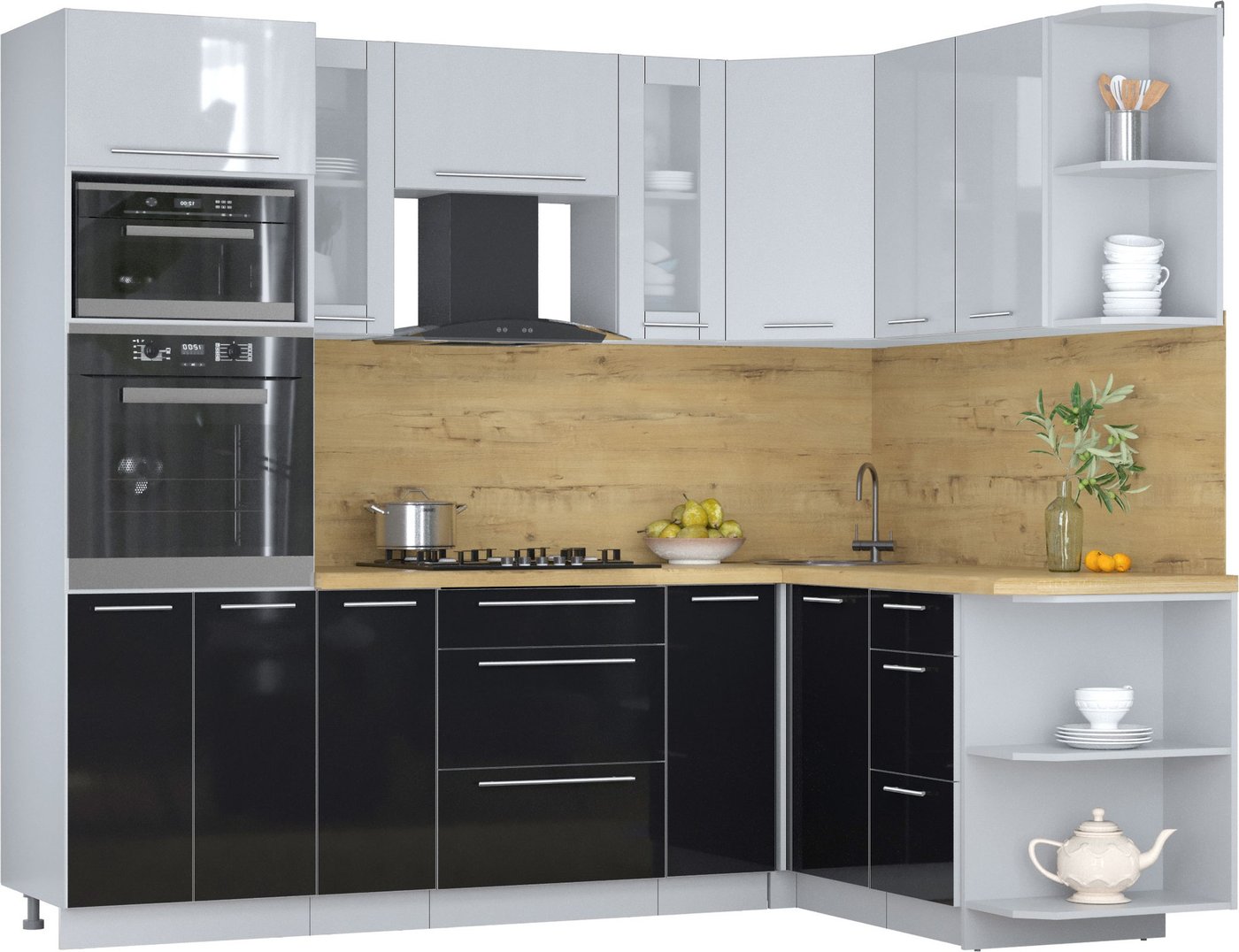 

Готовая кухня Интерлиния Мила Пластик 1.68x2.4 PR (туманный глянец/черный глянец/дуб бунратти)