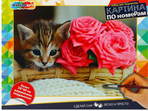 

Картина по номерам MultiArt Котик в розах CANV30X40-KITTEN