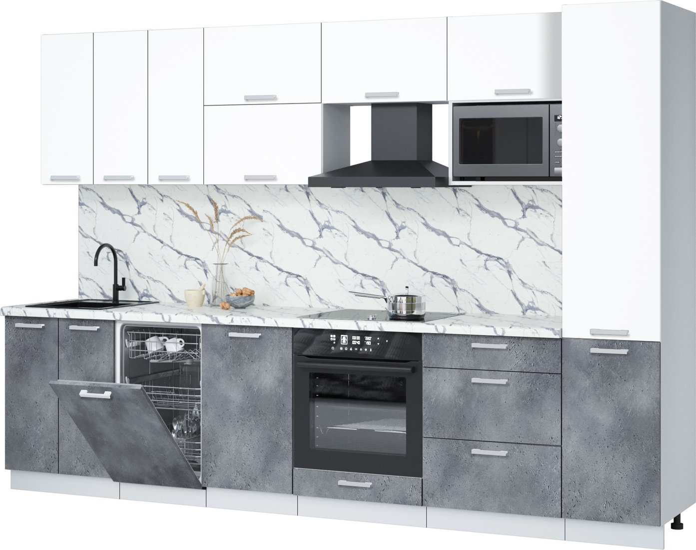 

Готовая кухня Интерлиния Мила Лайт 3.1-ПМ4 (белый платинум/бетон портленд/белый гранит)