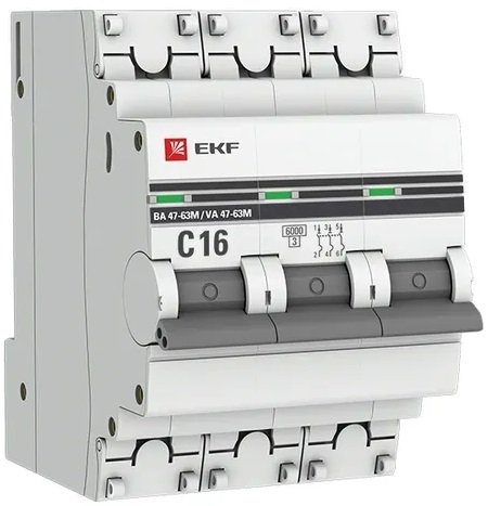 

Выключатель автоматический EKF PROxima 3P 16А (C) 6кА ВА 47-63M (без теплового расцепителя)