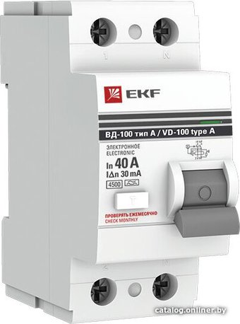 Устройство защитного отключения EKF PROxima ВД-100 2P 40А 30мА elcb-2-40-30-e-a-pro