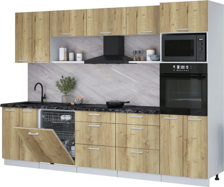 

Готовая кухня Интерлиния Мила Лайт 3.0-ПМ1 (дуб золотой/дуб золотой/кастилло темный)