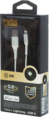 Кабель CACTUS USB Type-A - Lightning CS-LG.USB.A-0.8 (0.8 м, белый)