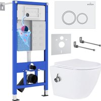 Унитаз подвесной Roxen Antares Bidet в комплекте с инсталляцией StounFix Dual Fresh 6 в 1 902672 (кнопка: белый глянец)