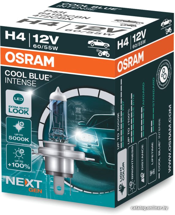 Галогенная лампа Osram Cool Blue Intense Next Gen H4 64193CBN (картонная коробка, 1 шт)