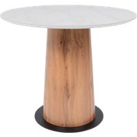 Кухонный стол Lepremo AV 2317 МДФ+керамика 900 (белый глянцевый Carla Larkin/черный+HPL дуб вотан)