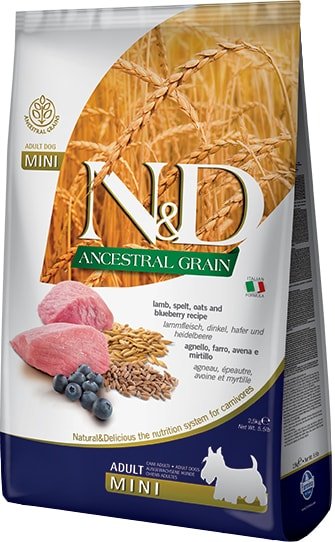 

Сухой корм для собак Farmina N&D Ancestral Grain Lamb & Blueberry Adult Mini 2.5 кг