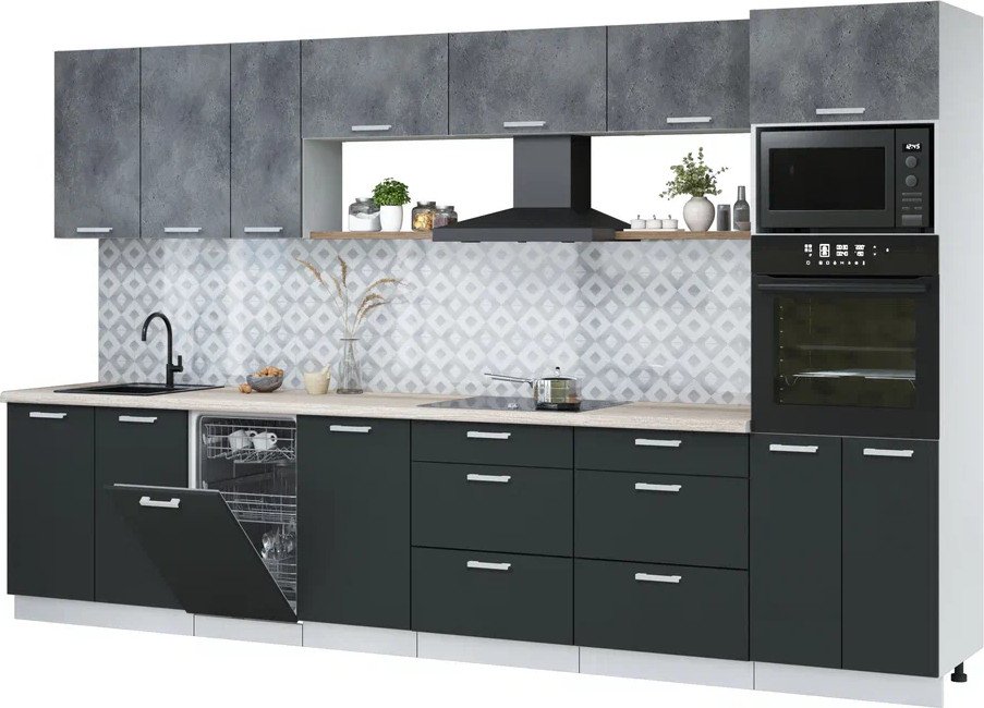 

Готовая кухня Интерлиния Мила Лайт 3.5-ПМ3 (бетон портленд/антрацит/травертин серый)