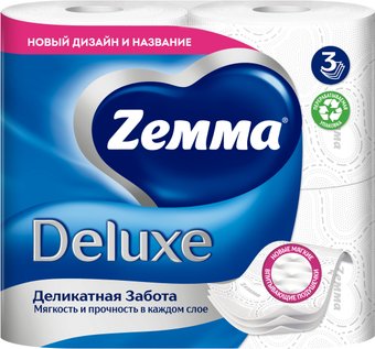 Туалетная бумага Zemma Deluxe Деликатная Забота 3 слоя (4 рулона)