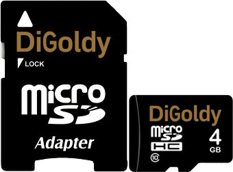 

Карта памяти DiGoldy microSDHC (Class 10) 4GB + адаптер [DG004GCSDHC10-AD]