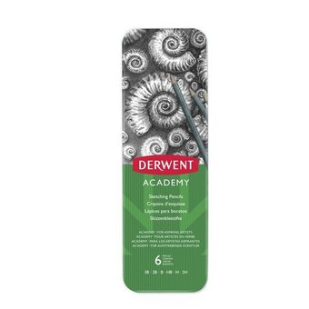 Набор простых карандашей Derwent Academy Sketching Tin, металл пенал 3B-2H, 6шт