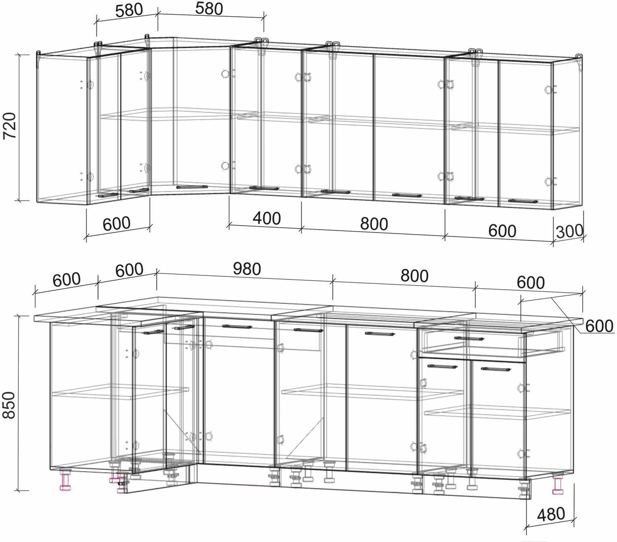 

Готовая кухня Интерлиния Мила Лайт 1.2x2.4 (дуб белый/дуб серый)