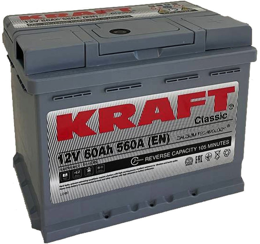 

Автомобильный аккумулятор KRAFT Classic 60 R+ низк. (60 А·ч)