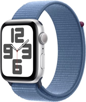 Apple Watch SE 2 44 мм (алюминиевый корпус, серебристый/зимний синий, нейлоновый ремешок)