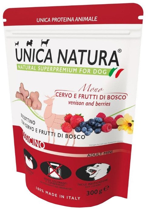 Лакомство для собак Unica Natura Mono Печенье оленина, ягоды 300 г
