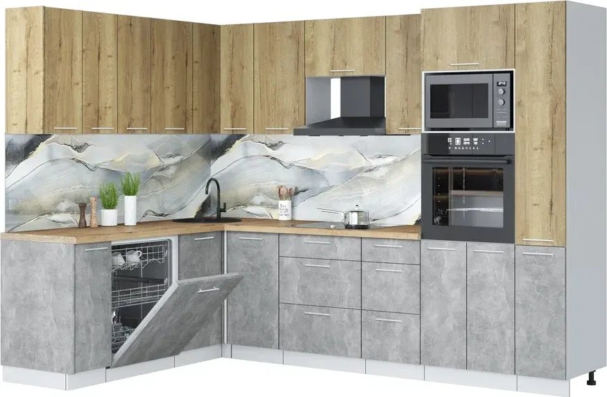 

Готовая кухня Интерлиния Мила Лайт 1.896х2.88 (дуб золотой/бетон/дуб бунратти)