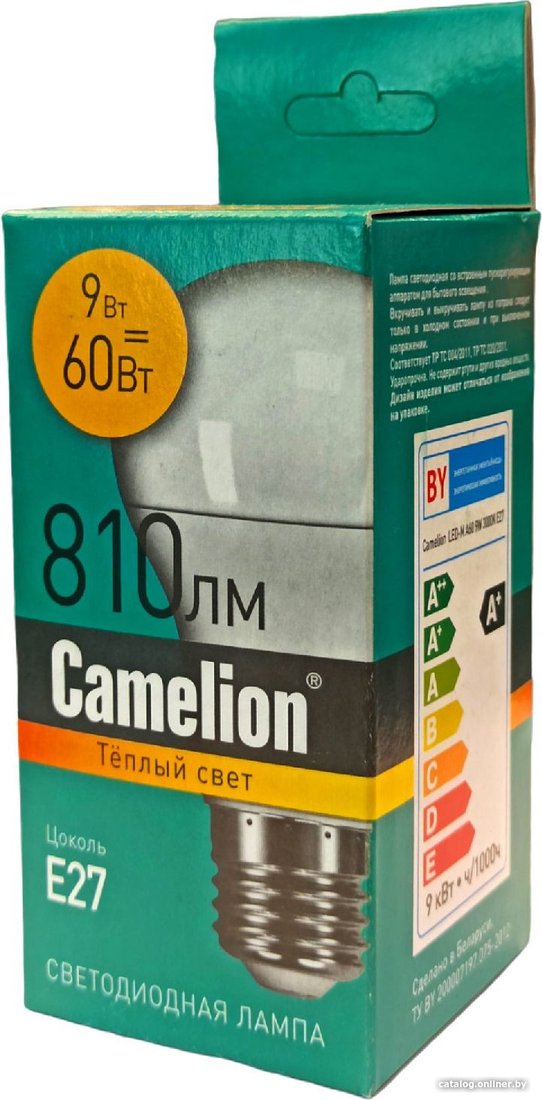 Светодиодная лампочка Camelion Е27 9Вт 3000K A60 15065