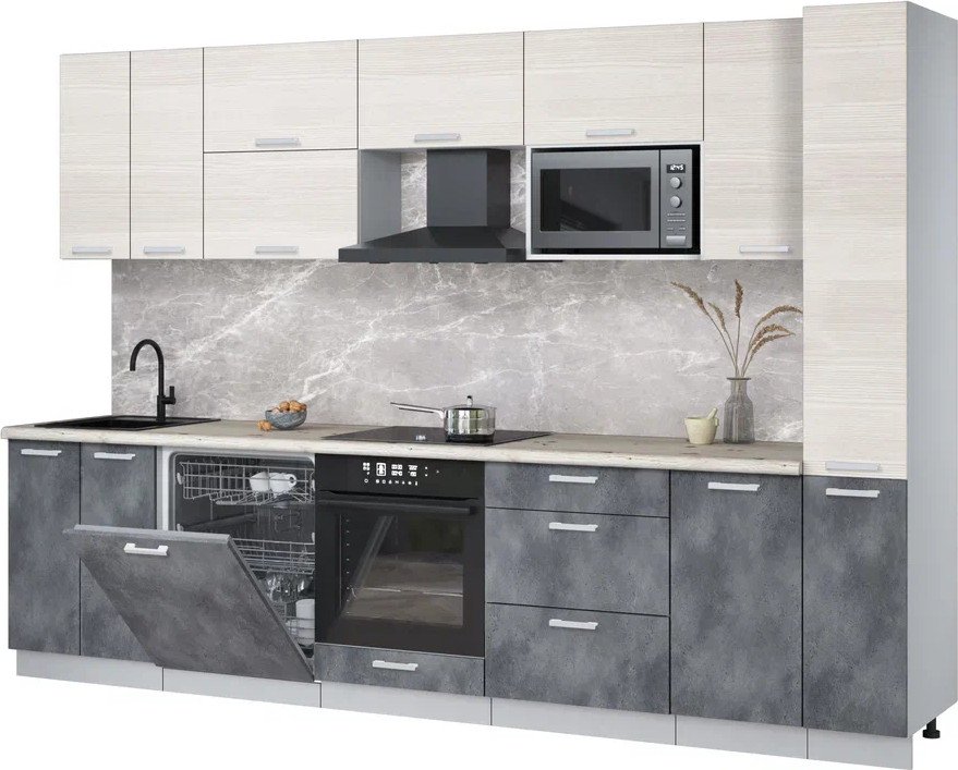 

Готовая кухня Интерлиния Мила Лайт 3.1-ПМ2 (вудлайн кремовый/бетон портленд/бискайская сосна)