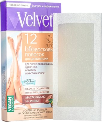 Полоска для депиляции Velvet для плохо поддающихся удалению коротких и жестких волос 12 шт