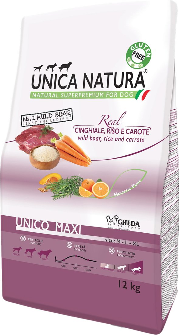 

Сухой корм для собак Unica Natura Unico Maxi с диким кабаном, рисом и морковью 12 кг