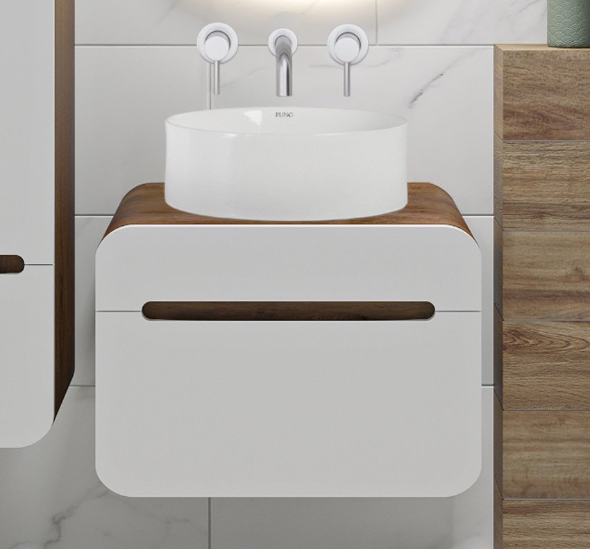 

Runo Тумба под умывальник Ницца 60 (подвесная, темное дерево/белый)