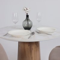 Кухонный стол Lepremo AV 2317 МДФ+керамика 900 (белый глянцевый Carla Larkin/черный+HPL дуб вотан)