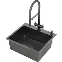 Кухонная мойка Roxen Simple 560220-55B PVD графит (с коландером и дозатором)