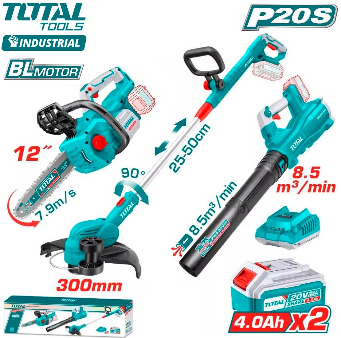 Total TOSLI241189 (цепная пила, триммер, воздуходувка, 2 АКБ)