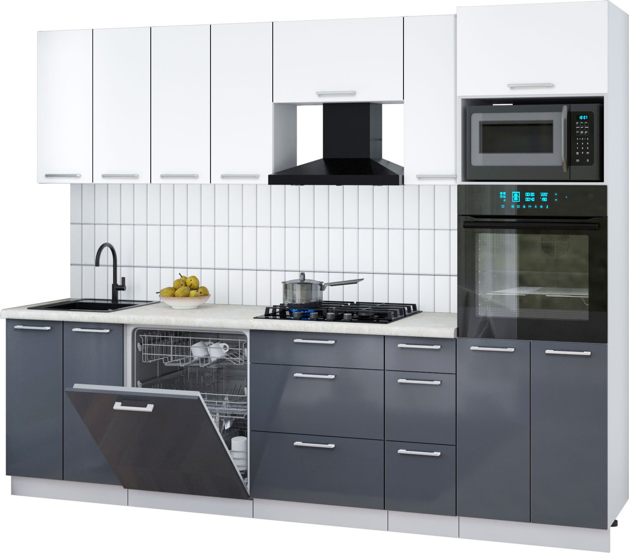 

Готовая кухня Интерлиния Мила Gloss 2.7-ПМ1 (асфальт глянец/белый/опал светлый)