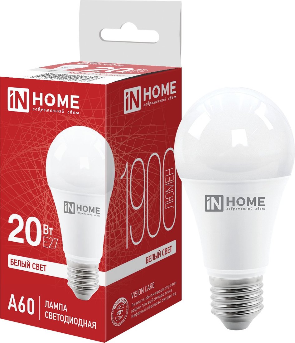

Светодиодная лампочка In Home LED-A60-VC 20 Вт 230В Е27 4000К 1900 Лм