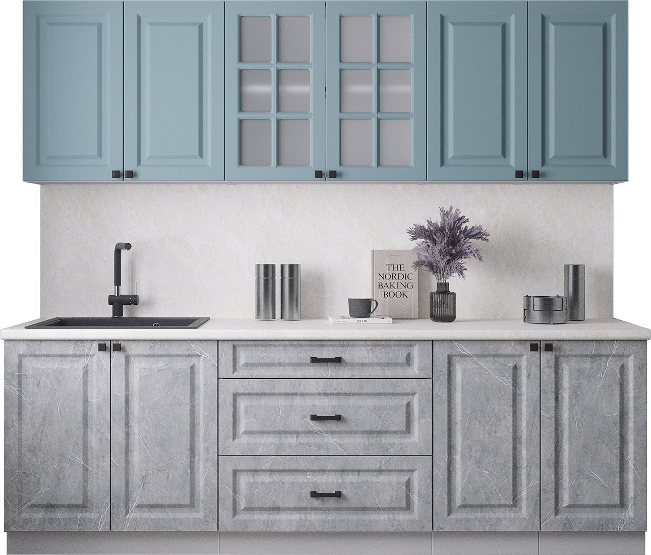 

Готовая кухня Интерлиния Мила Деко 2.4Б (керамика/океан/опал светлый)