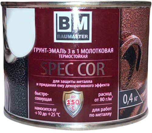 

Грунт-эмаль Baumaster СпецКор с молотковым эффектом (0.4 кг, черный)