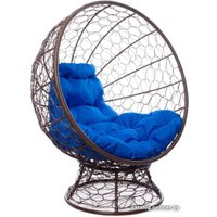 Кресло M-Group Кокос на подставке 11590210 (коричневый ротанг/синяя подушка)