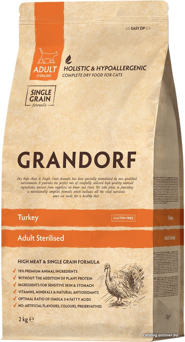 Сухой корм для кошек Grandorf Turkey Adult Sterilised (для стерилизованных со вкусом индейки) 2 кг