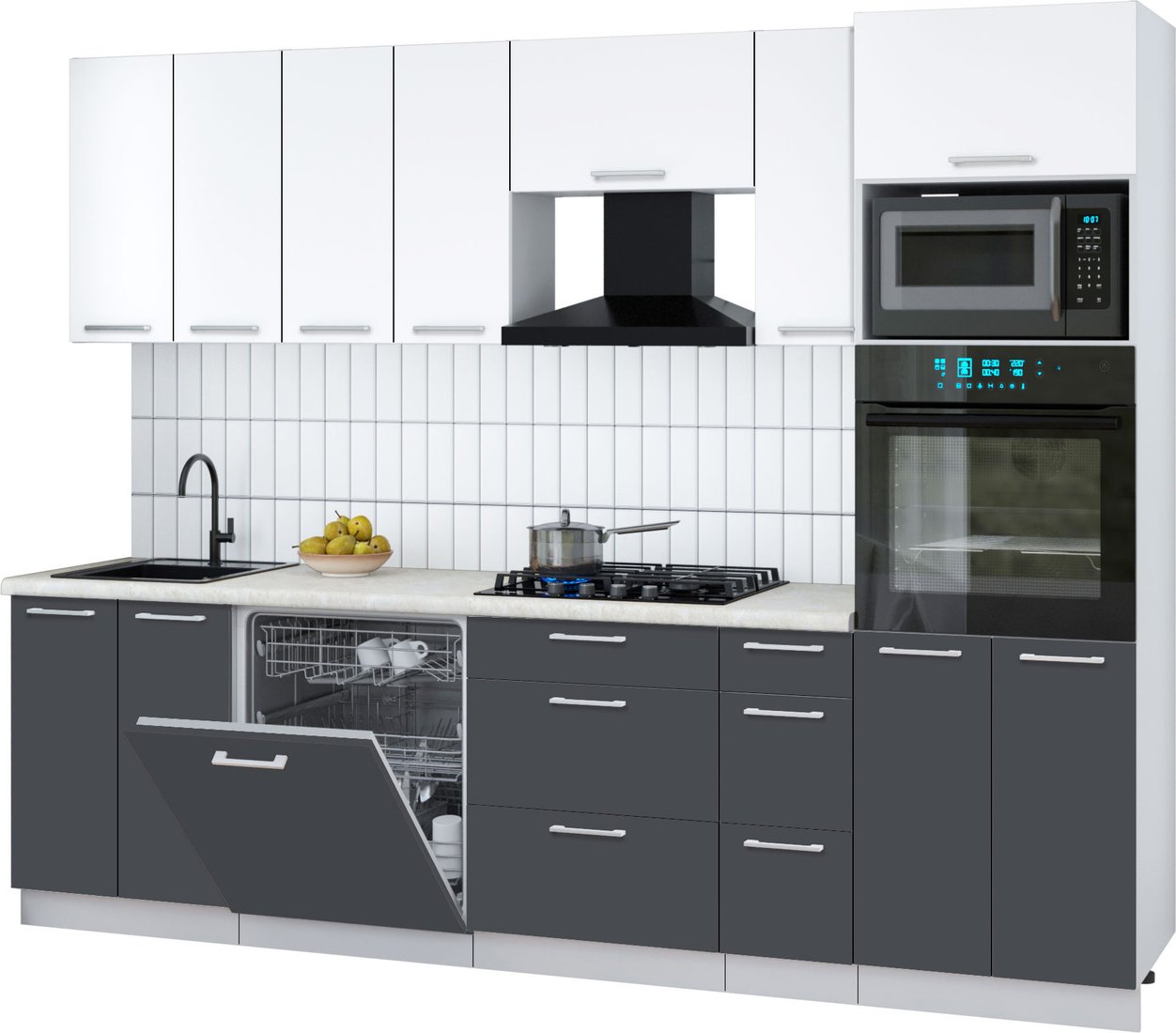 

Готовая кухня Интерлиния Мила Gloss 2.7-ПМ1 (пепел/белый/опал светлый)