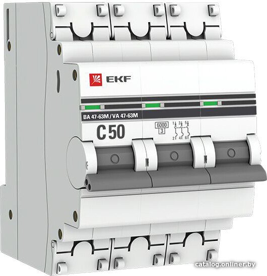 

Выключатель автоматический EKF PROxima 3P 50А (C) 6кА ВА 47-63M mcb4763m-6-3-50C-pro