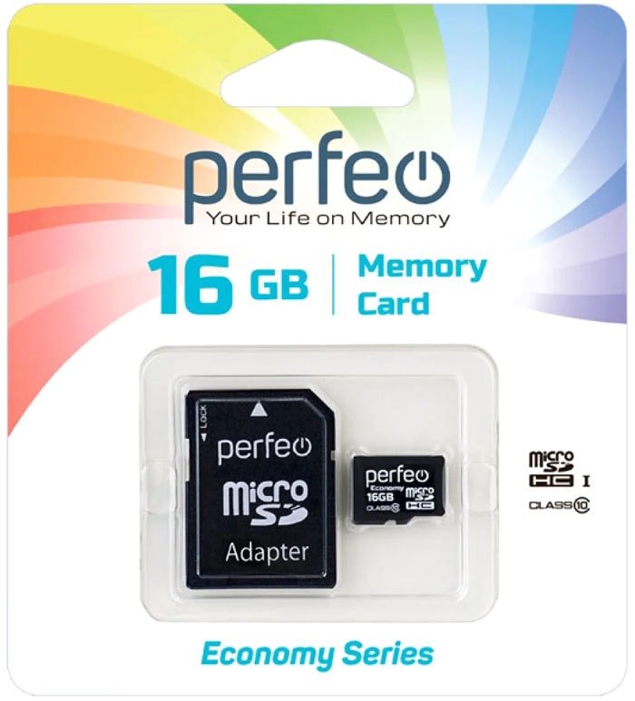 

Карта памяти Perfeo microSDHC PF16GMCSH10AES 16GB (с адаптером)