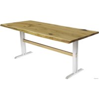 Кухонный стол Buro7 Двутавр 180 (с обзолом и сучками, дуб натуральный/белый)