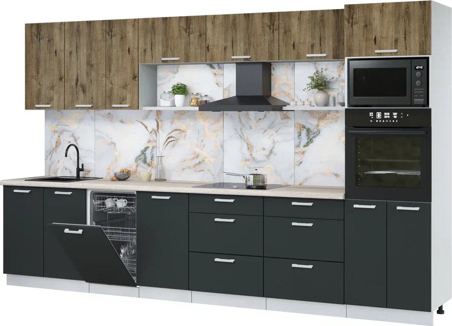 

Готовая кухня Интерлиния Мила Лайт 3.5-ПМ3 (дуб веллингтон/антрацит/травертин серый)