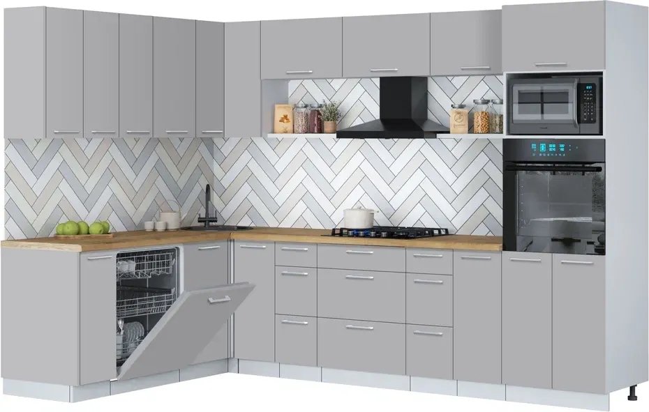 

Готовая кухня Интерлиния Мила Gloss 1.896х2.98-2 (грей/грей/дуб бунратти)