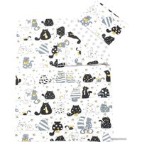 1.5-спальный комплект постельного белья Amarobaby Time to Sleep Котики AMARO-3403-KB (белый/синий)